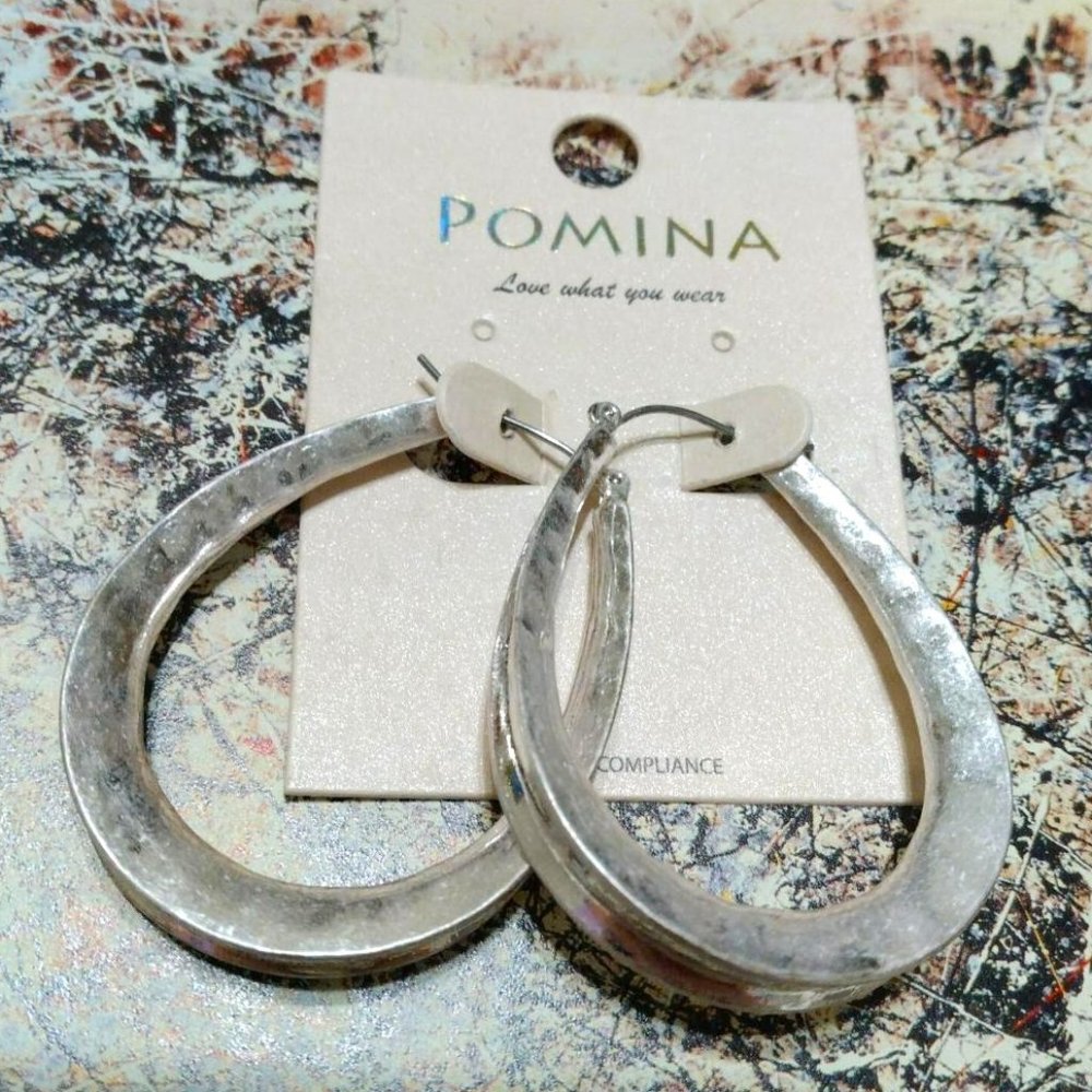 Pomina Silver-Tone Oval Hoop Earrings